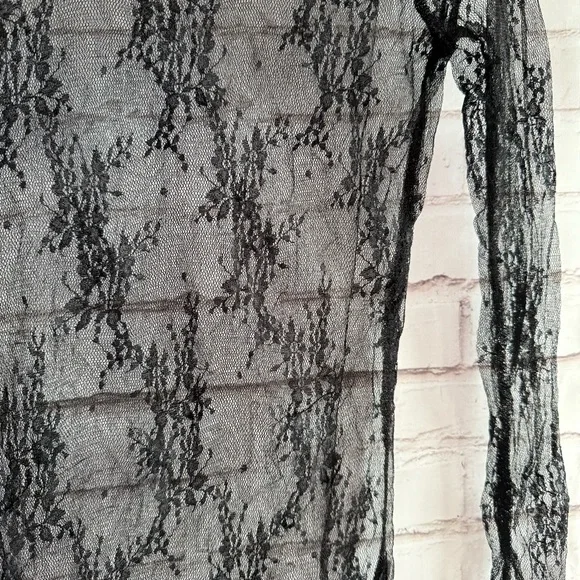 Black Sheer Lace Long Sleeve Top - Picture 2 of 3